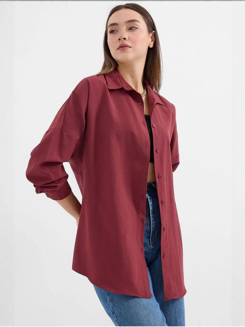 Camicia oversize in popeline con motivo e bottoni bdart Rosso granata - Kiabi