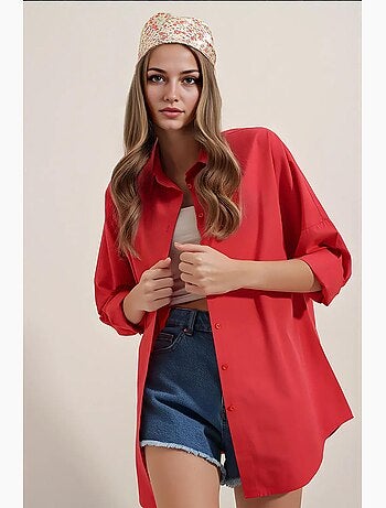 Camicia oversize in popeline con motivo e bottoni bdart