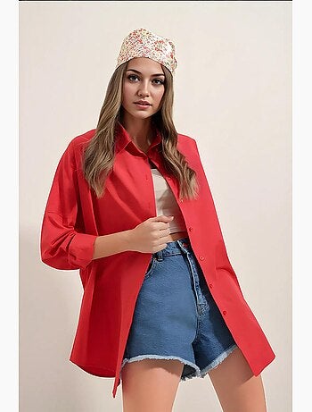 Camicia oversize in popeline con motivo e bottoni bdart