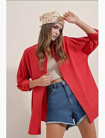 Camicia oversize in popeline con motivo e bottoni bdart