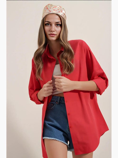 Camicia oversize in popeline con motivo e bottoni bdart - Kiabi Camicia oversize in popeline con motivo e bottoni bdart - Kiabi