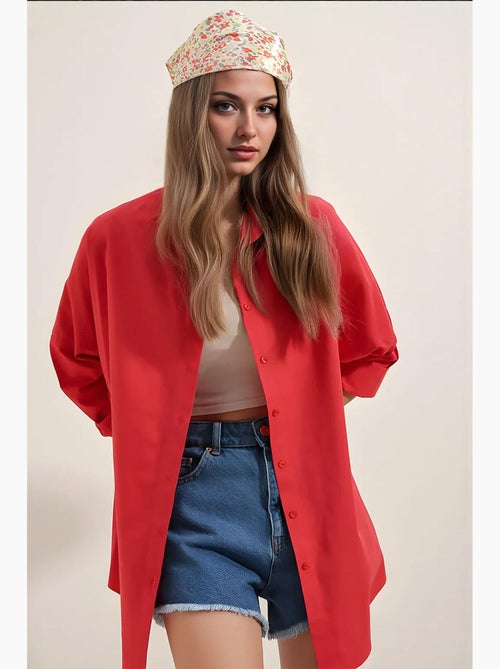 Camicia oversize in popeline con motivo e bottoni bdart - Kiabi Camicia oversize in popeline con motivo e bottoni bdart - Kiabi