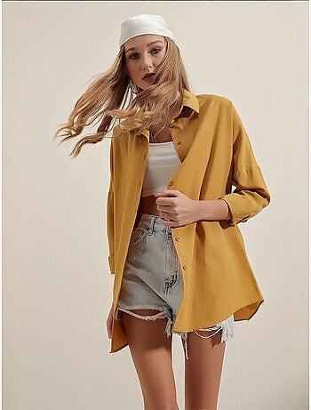 Camicia oversize in popeline con motivo e bottoni bdart