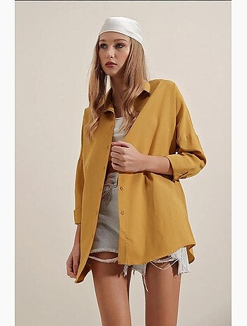 Camicia oversize in popeline con motivo e bottoni bdart