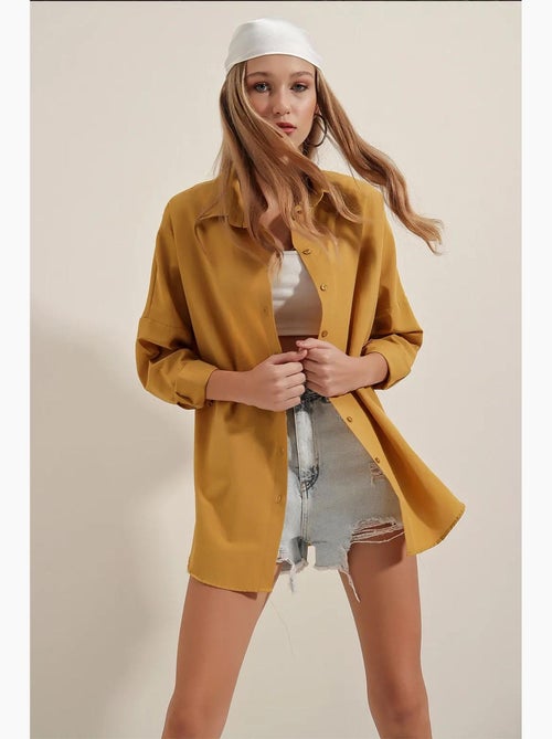 Camicia oversize in popeline con motivo e bottoni bdart - Kiabi Camicia oversize in popeline con motivo e bottoni bdart - Kiabi