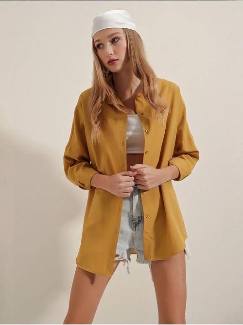 Camicia oversize in popeline con motivo e bottoni bdart - Kiabi Camicia oversize in popeline con motivo e bottoni bdart - Kiabi