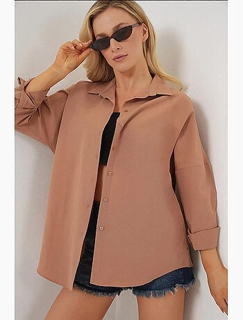 Camicia oversize in popeline con motivo e bottoni bdart