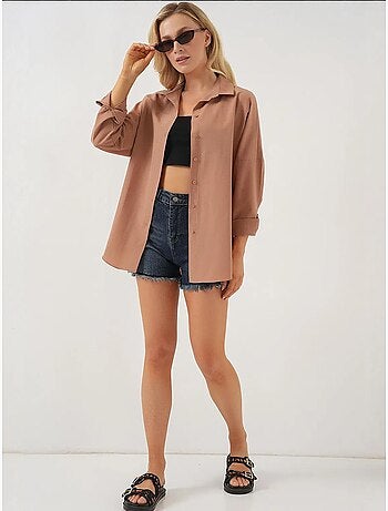 Camicia oversize in popeline con motivo e bottoni bdart