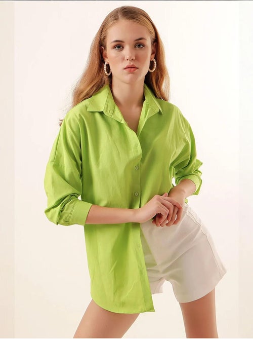 Camicia oversize in popeline con motivo e bottoni bdart - Kiabi Camicia oversize in popeline con motivo e bottoni bdart - Kiabi