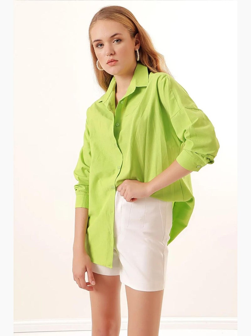 Camicia oversize in popeline con motivo e bottoni bdart Verde chiaro - Kiabi