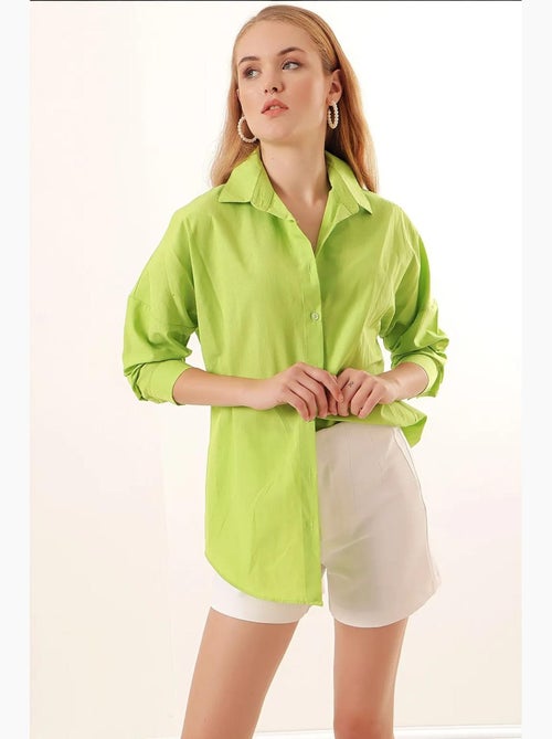 Camicia oversize in popeline con motivo e bottoni bdart - Kiabi Camicia oversize in popeline con motivo e bottoni bdart - Kiabi