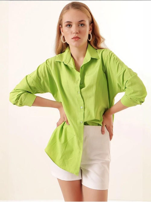 Camicia oversize in popeline con motivo e bottoni bdart - Kiabi Camicia oversize in popeline con motivo e bottoni bdart - Kiabi