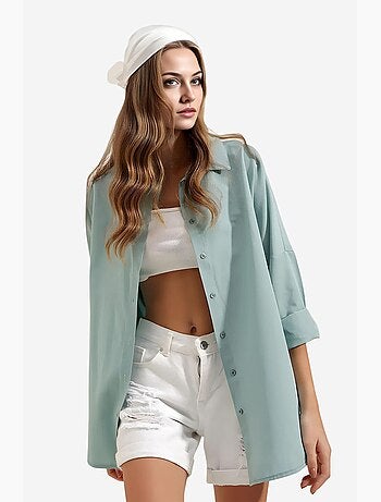 Camicia oversize in popeline con motivo e bottoni bdart
