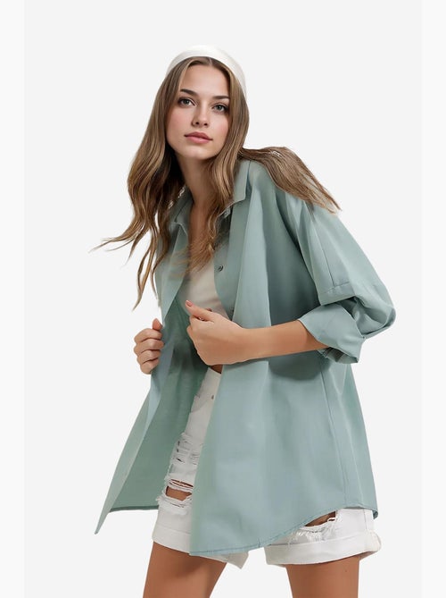 Camicia oversize in popeline con motivo e bottoni bdart - Kiabi Camicia oversize in popeline con motivo e bottoni bdart - Kiabi