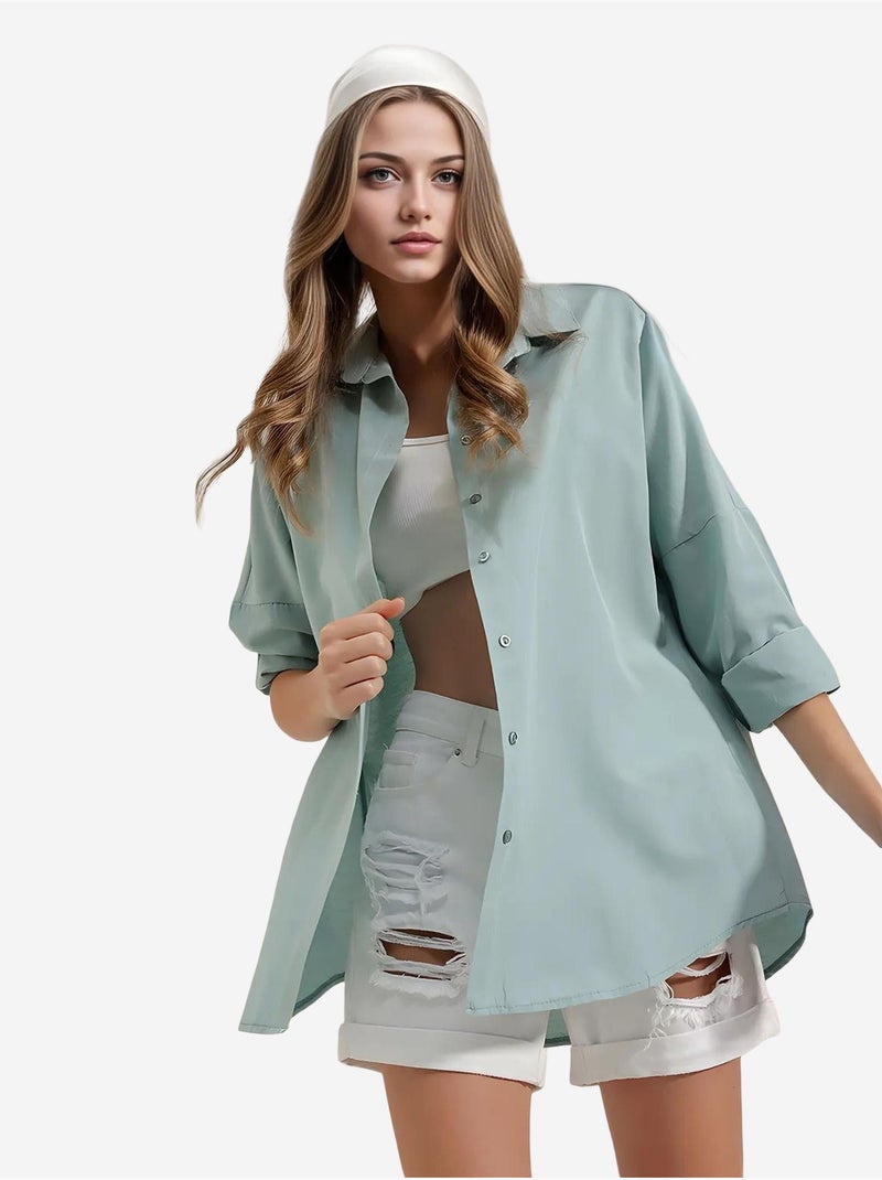 Camicia oversize in popeline con motivo e bottoni bdart Verde - Kiabi