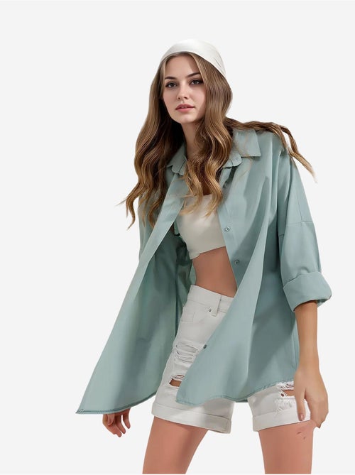 Camicia oversize in popeline con motivo e bottoni bdart - Kiabi Camicia oversize in popeline con motivo e bottoni bdart - Kiabi