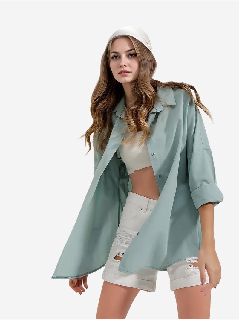 Camicia oversize in popeline con motivo e bottoni bdart Verde - Kiabi