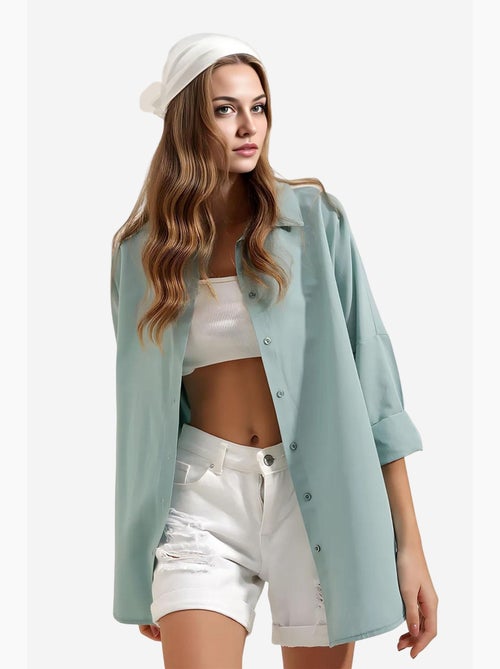 Camicia oversize in popeline con motivo e bottoni bdart - Kiabi Camicia oversize in popeline con motivo e bottoni bdart - Kiabi
