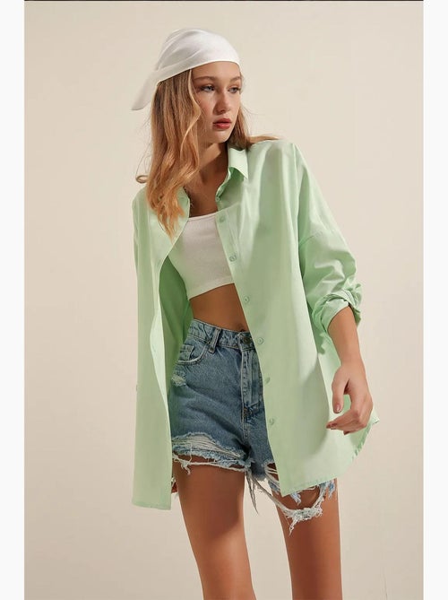 Camicia oversize in popeline con motivo e bottoni bdart - Kiabi Camicia oversize in popeline con motivo e bottoni bdart - Kiabi