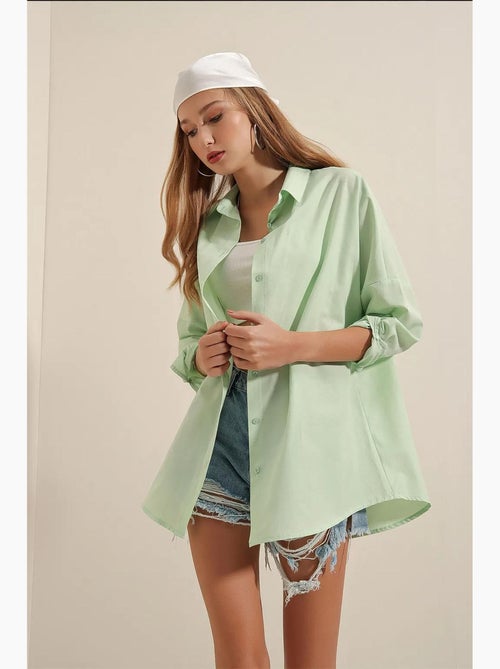 Camicia oversize in popeline con motivo e bottoni bdart - Kiabi Camicia oversize in popeline con motivo e bottoni bdart - Kiabi