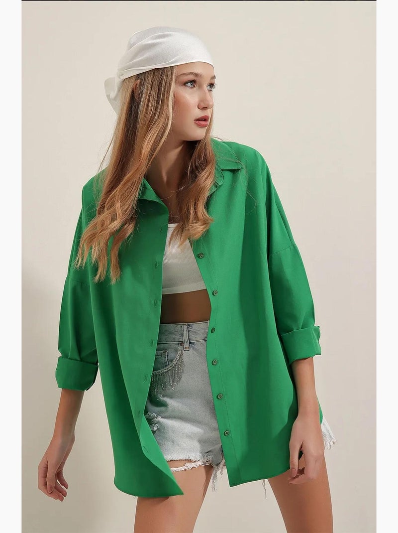 Camicia oversize in popeline con motivo e bottoni bdart Verde smeraldo - Kiabi