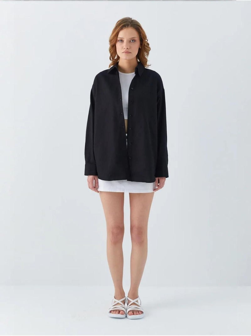 Camicia oversize in popeline mixray Nero - Kiabi
