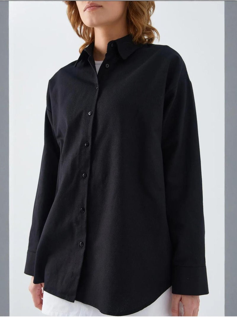 Camicia oversize in popeline mixray Nero - Kiabi