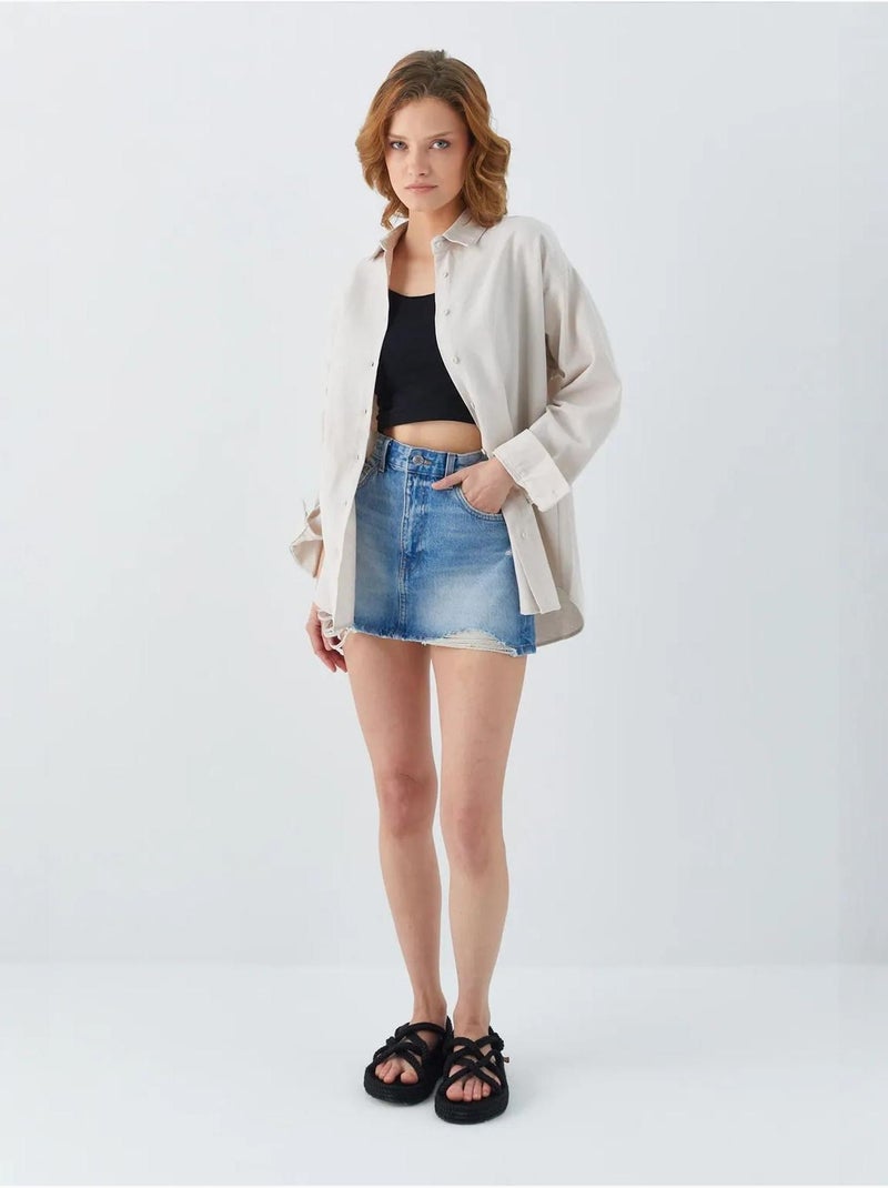 Camicia oversize in popeline mixray Sabbia - Kiabi