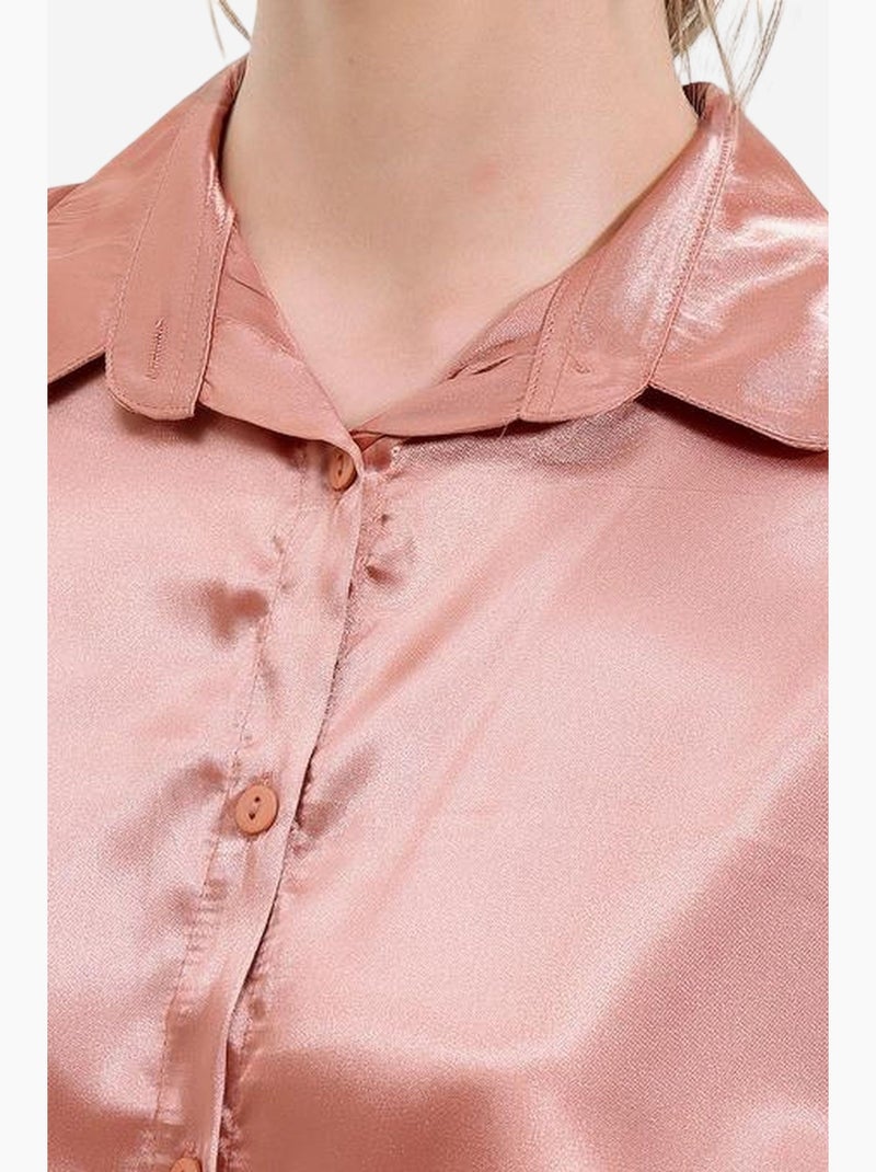 Camicia oversize in raso con bottoni sul davanti bdart Rosa antico - Kiabi