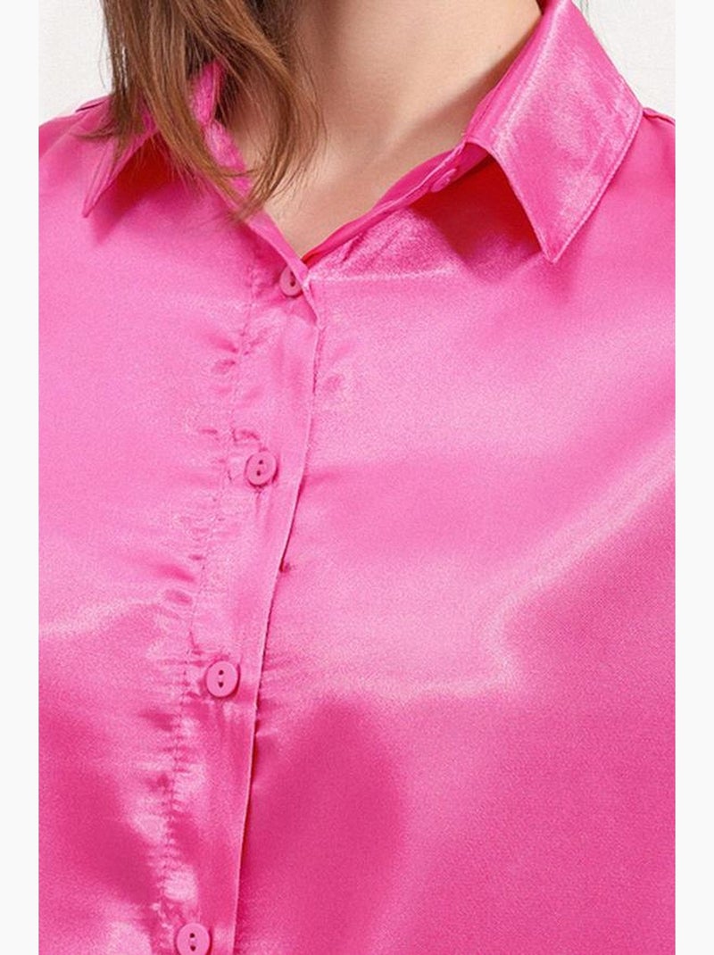 Camicia oversize in raso con bottoni sul davanti bdart Rosa fluo/Solinotes - Kiabi
