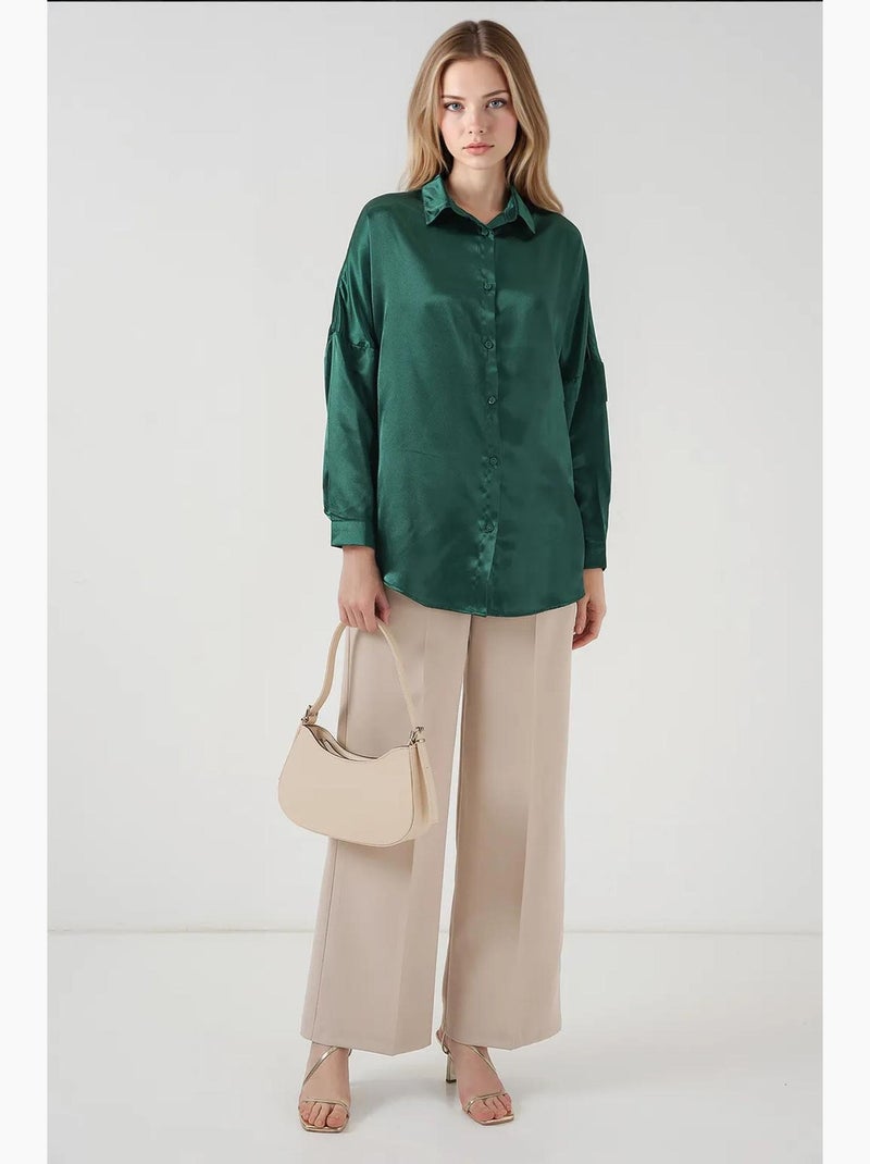 Camicia oversize in raso con bottoni sul davanti bdart Verde smeraldo - Kiabi