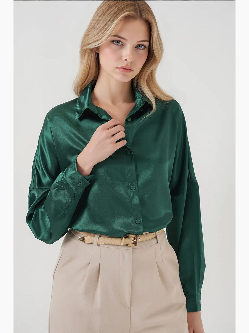 Camicia oversize in raso con bottoni sul davanti bdart Verde smeraldo - Kiabi