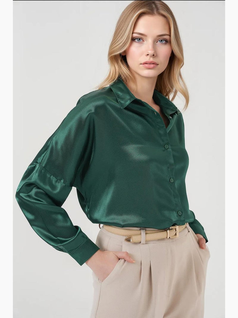 Camicia oversize in raso con bottoni sul davanti bdart Verde smeraldo - Kiabi