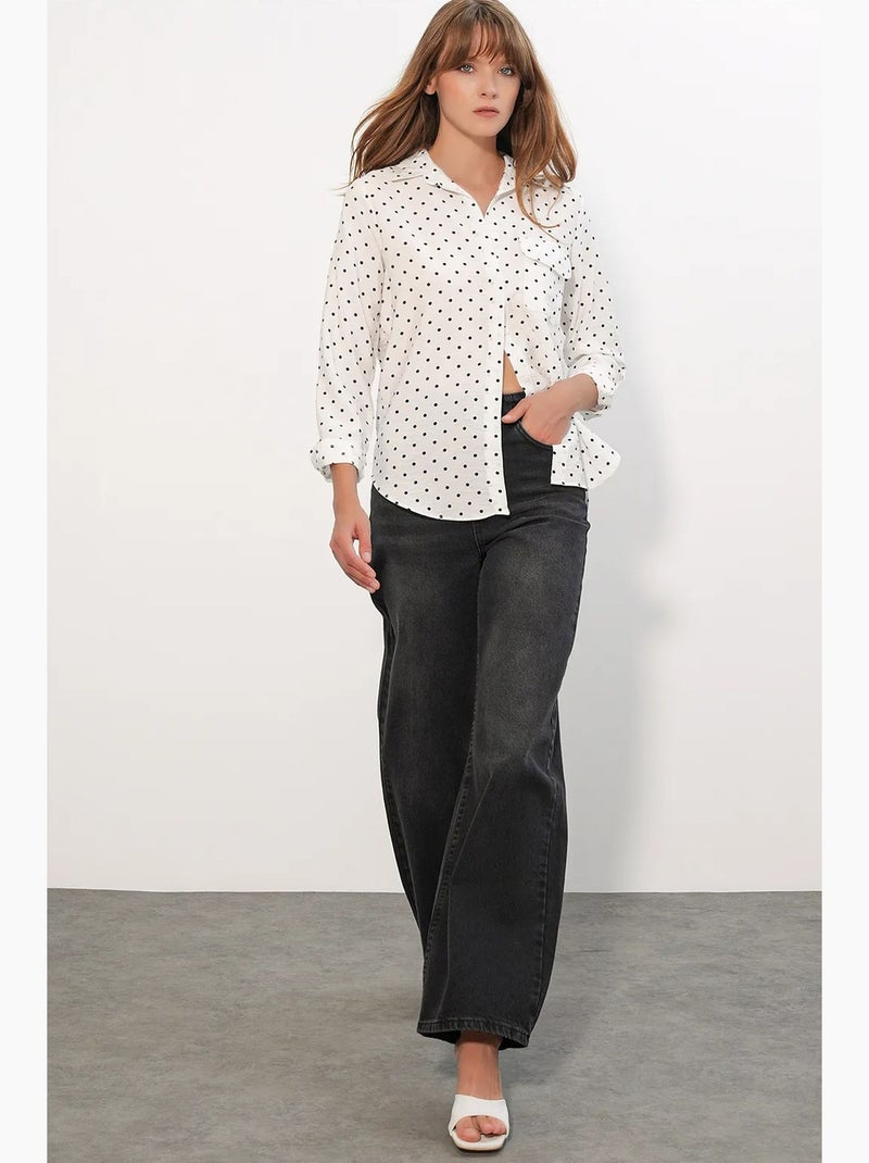 Camicia oversize in tessuto con pois bdart Bianco sporco - Kiabi