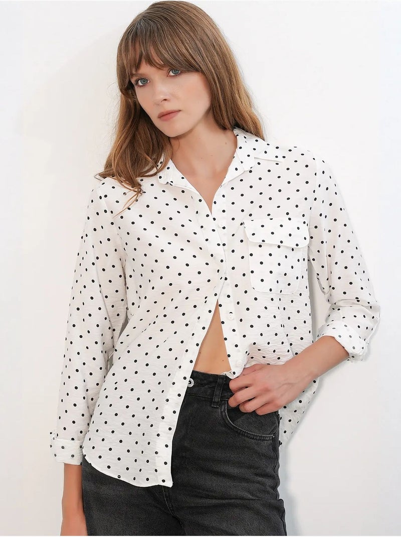 Camicia oversize in tessuto con pois bdart Bianco sporco - Kiabi