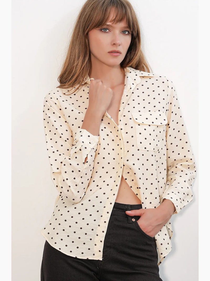 Camicia oversize in tessuto con pois bdart Crema - Kiabi