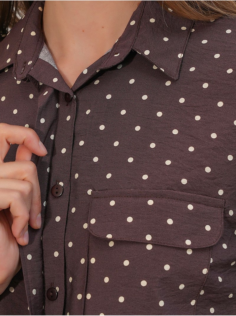 Camicia oversize in tessuto con pois bdart Marrone cioccolato - Kiabi