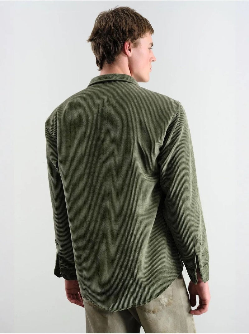 Camicia oversize in velluto a coste a maniche lunghe con bottoni giesto Cachi - Kiabi