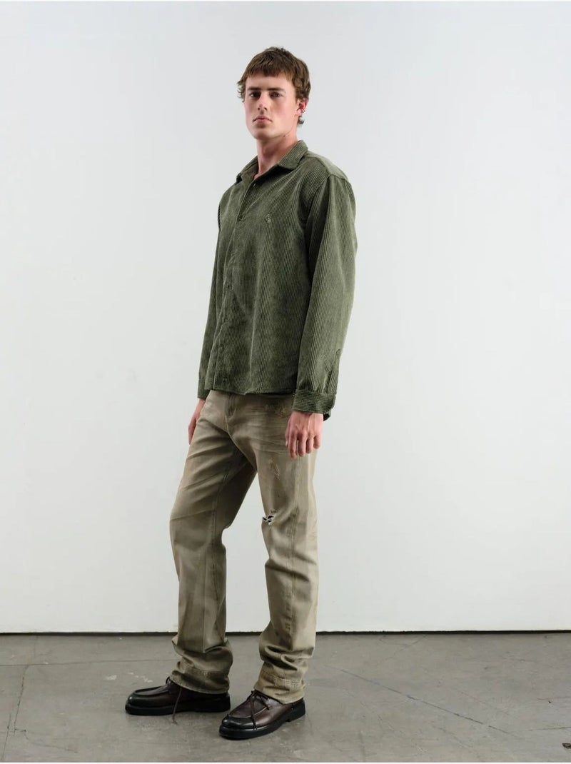 Camicia oversize in velluto a coste a maniche lunghe con bottoni giesto Cachi - Kiabi