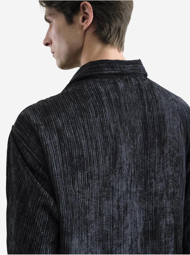 Camicia oversize in velluto con bottoni giesto Nero - Kiabi