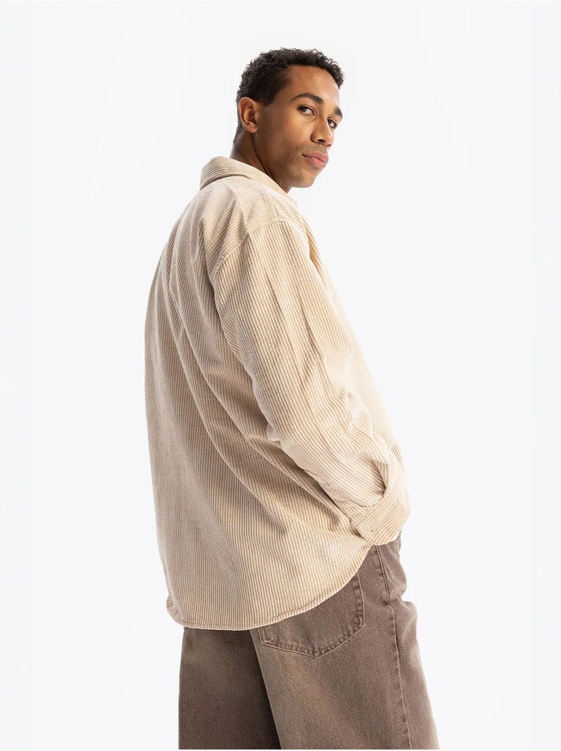 Camicia oversize in velluto giesto Beige argilla - Kiabi