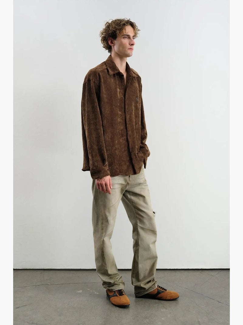 Camicia oversize in velluto giesto Marrone chiaro - Kiabi