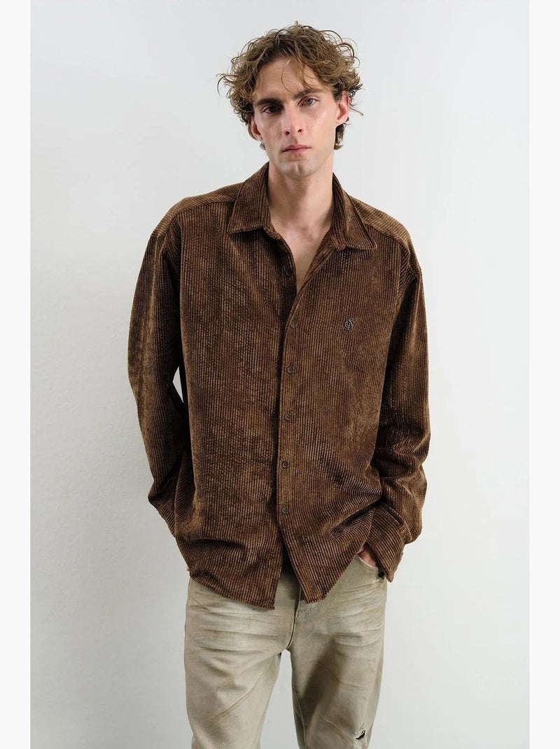 Camicia oversize in velluto giesto Marrone chiaro - Kiabi