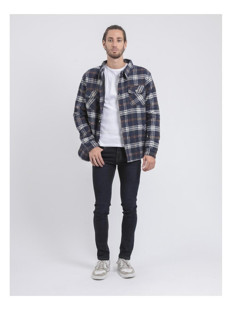 Camicia oversize maniche lunghe a quadri TORANOL Blu marino - Kiabi