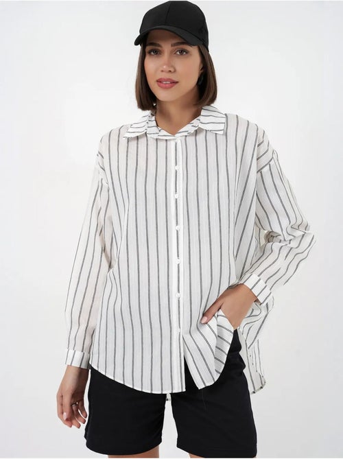 Camicia oversize testurizzata a righe con chiusura a bottoni bdart - Kiabi Camicia oversize testurizzata a righe con chiusura a bottoni bdart - Kiabi