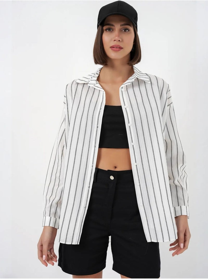 Camicia oversize testurizzata a righe con chiusura a bottoni bdart Bianco - Kiabi