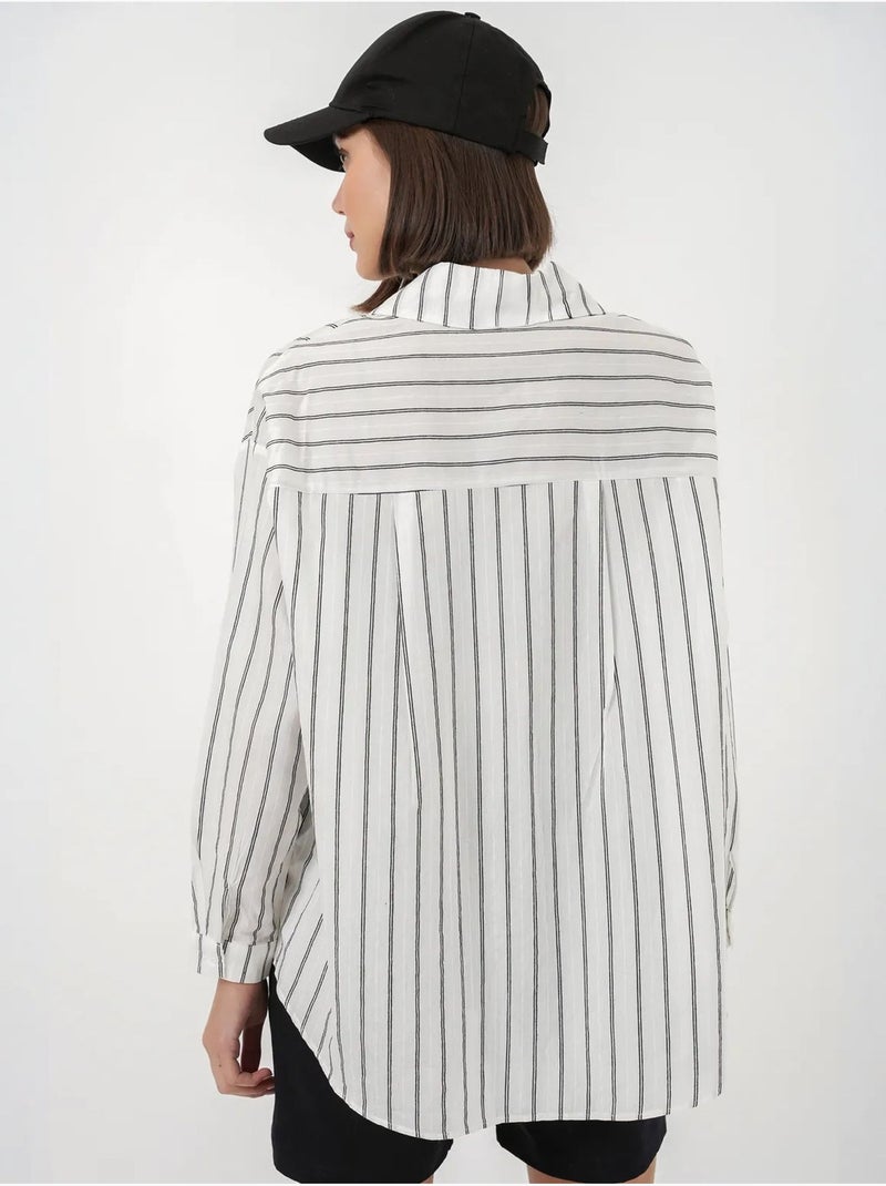 Camicia oversize testurizzata a righe con chiusura a bottoni bdart Bianco - Kiabi