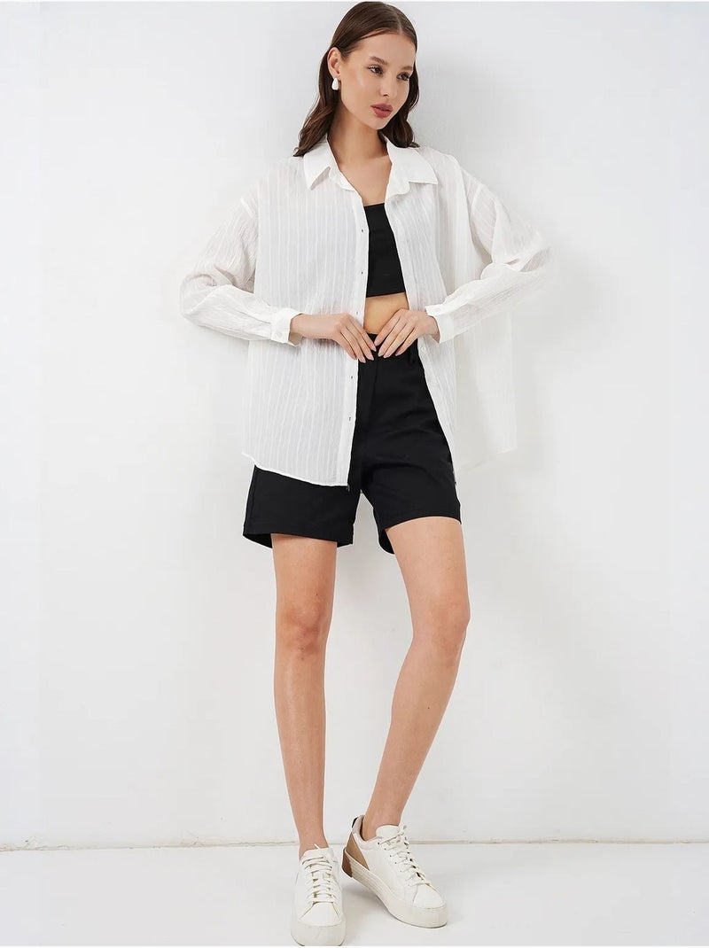 Camicia oversize testurizzata a righe con chiusura a bottoni bdart Bianco sporco - Kiabi