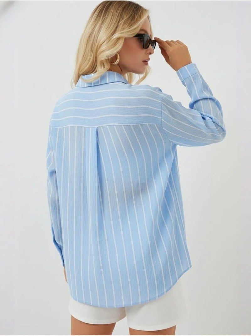 Camicia oversize testurizzata a righe con chiusura a bottoni bdart Blu cielo - Kiabi