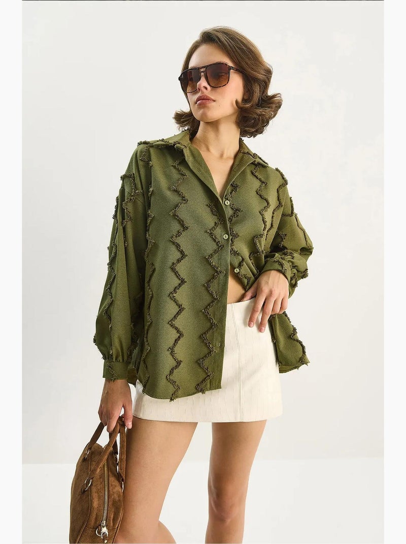 Camicia oversize testurizzata con bottoni lucci Cachi - Kiabi